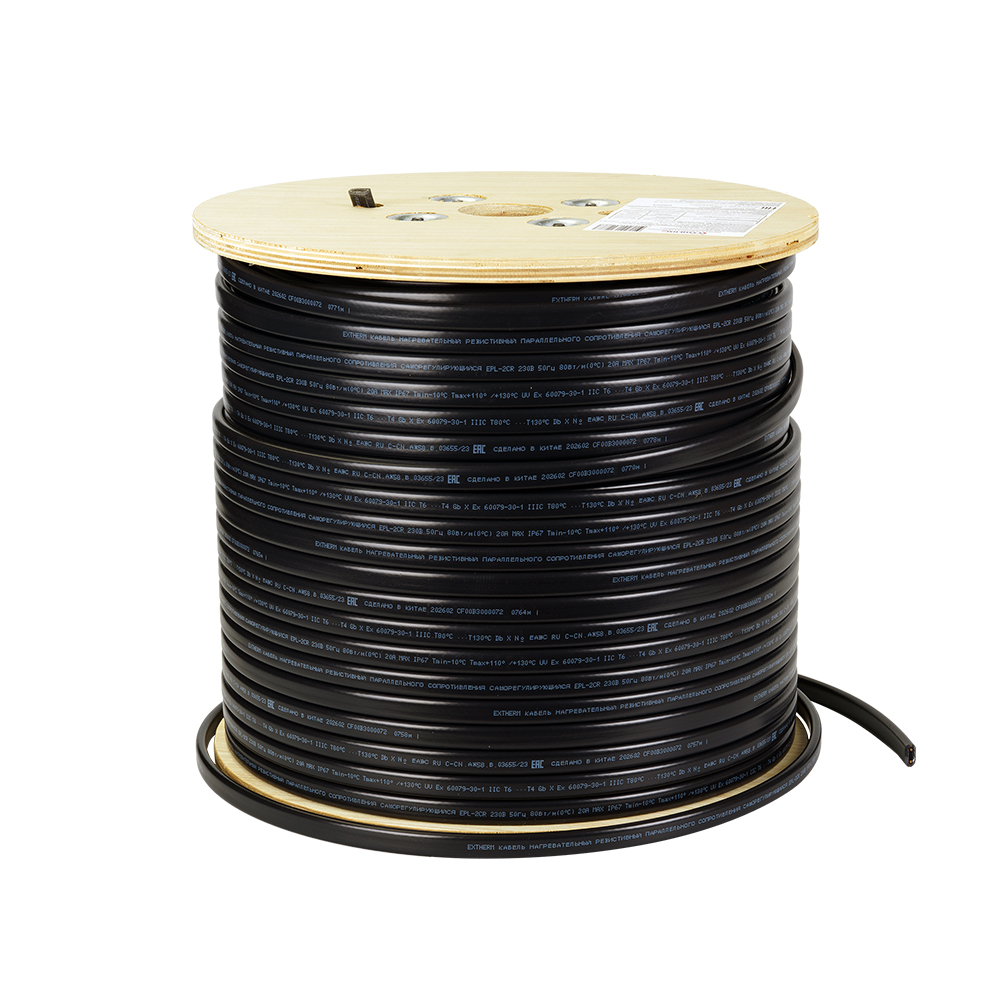 Extherm EPL-2CR-250 кабель нагревательный саморегулирующийся 80 Вт/м при 0 град.С в бетоне (открытые площадки, подъездные пути, тротуары), термопласт, катушка 250 м.