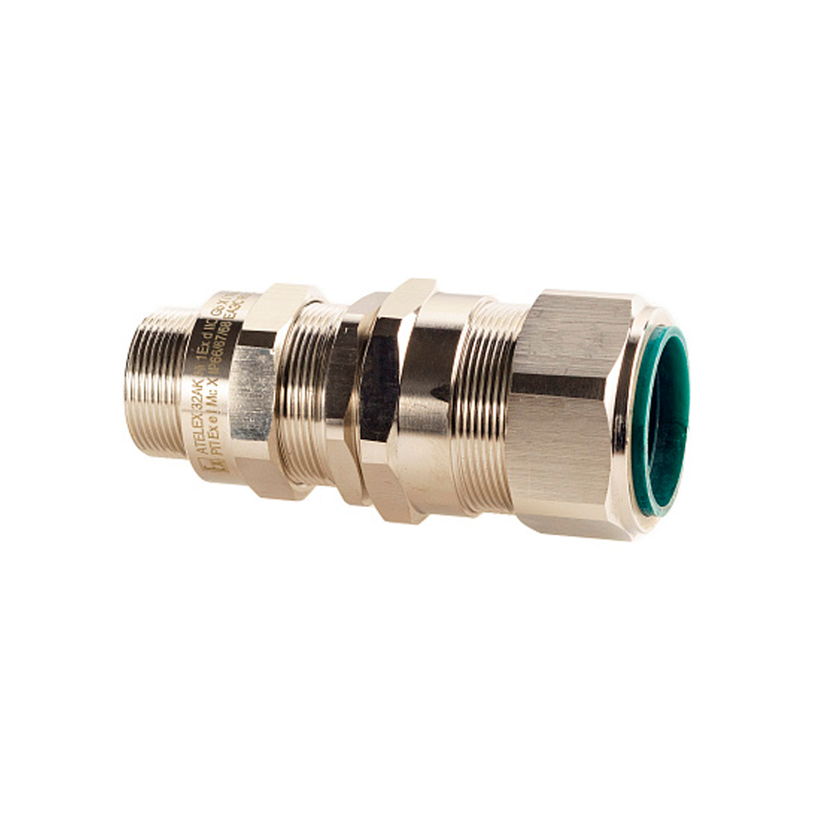 Extherm 32AK 05 Кабельный ввод взрывозащищенный М32х1,5 с уплотнением для бронированного силового кабеля d вн. 17-25,9 мм, d нар.23,7-33,9 мм, М32x1,5 6g, 1ExdIIC Gb X / 1ExeII Gb X, IP66/67/68 и гайкой, латунь