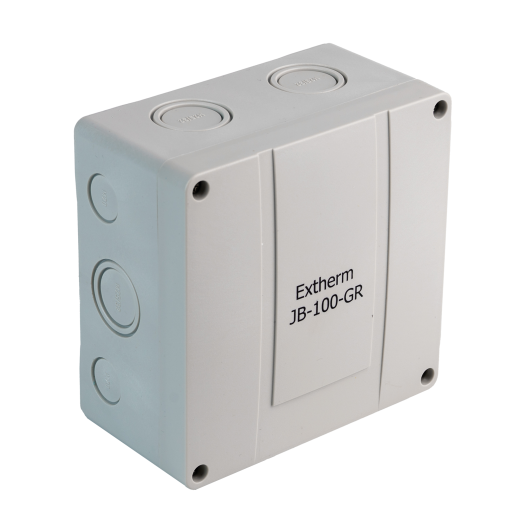 Extherm JB-100-GR коробка распределительная 140*140*76 мм IP 66, серая, в комплекте с клеммным рядом 10х10мм², 76А