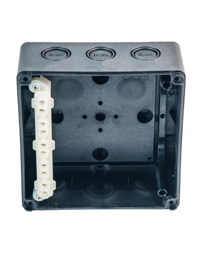 Extherm JB-100-BL коробка распределительная 140*140*76 мм IP 66, черная, в комплекте с клеммным рядом 10х10мм², 76А