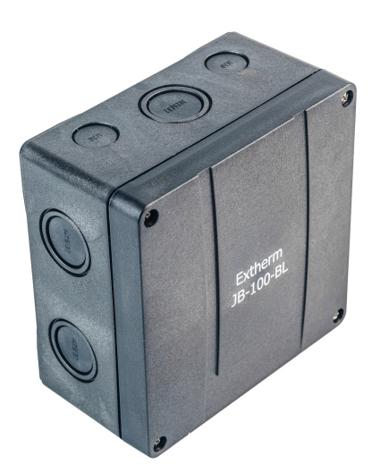 Extherm JB-100-BL коробка распределительная 140*140*76 мм IP 66, черная, в комплекте с клеммным рядом 10х10мм², 76А