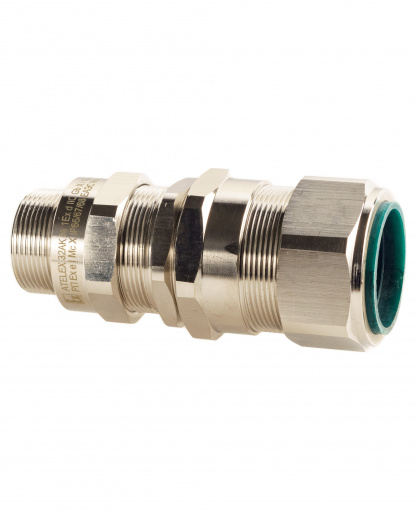 Extherm 32AK 05 Кабельный ввод взрывозащищенный М32х1,5 с уплотнением для бронированного силового кабеля d вн. 17-25,9 мм, d нар.23,7-33,9 мм, М32x1,5 6g, 1ExdIIC Gb X / 1ExeII Gb X, IP66/67/68 и гайкой, латунь